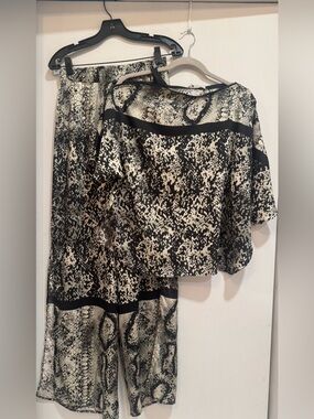Lola & Sophie Small Top Medium Pant Black and Cream Animal Print set